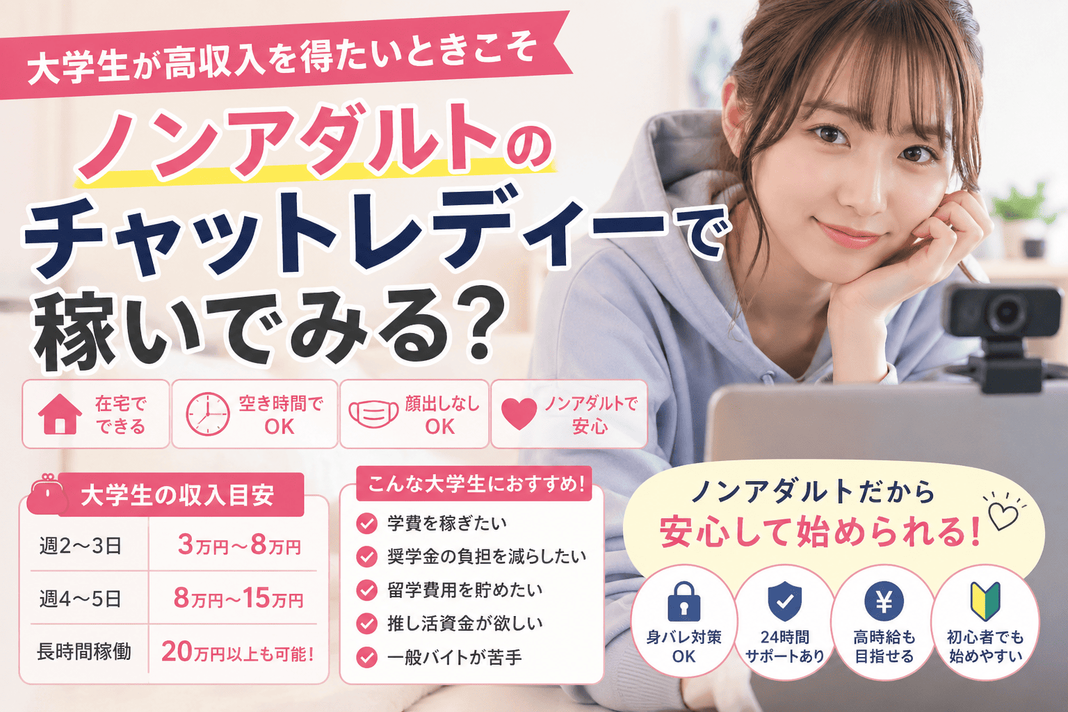 大学生が高収入を得たいときこそノンアダルトのチャットレディーで稼いでみる？